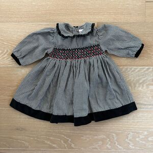 Petit Ami Houndstooth Smocked Pleated Long Sleeve Collared Baby Dress 3 mos